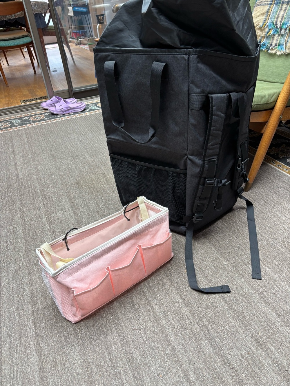 Dorm essentials -  Foldable Storage laundry Backpack and Pink bedside Organizer